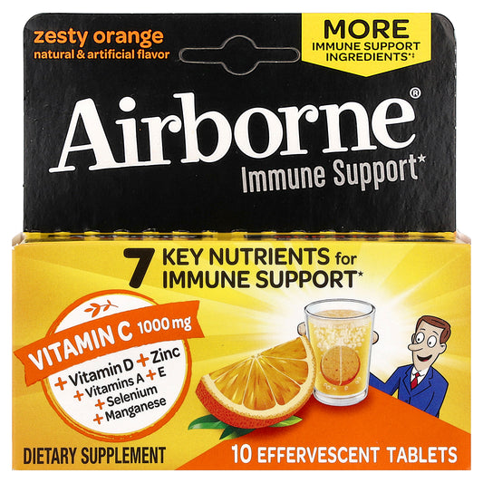 AirBorne, Immune Support Supplement, Zesty Orange, 10 Effervescent Tablets