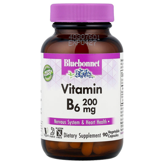 Bluebonnet Nutrition, Vitamin B6, 200 mg, 90 Vegetable Capsules
