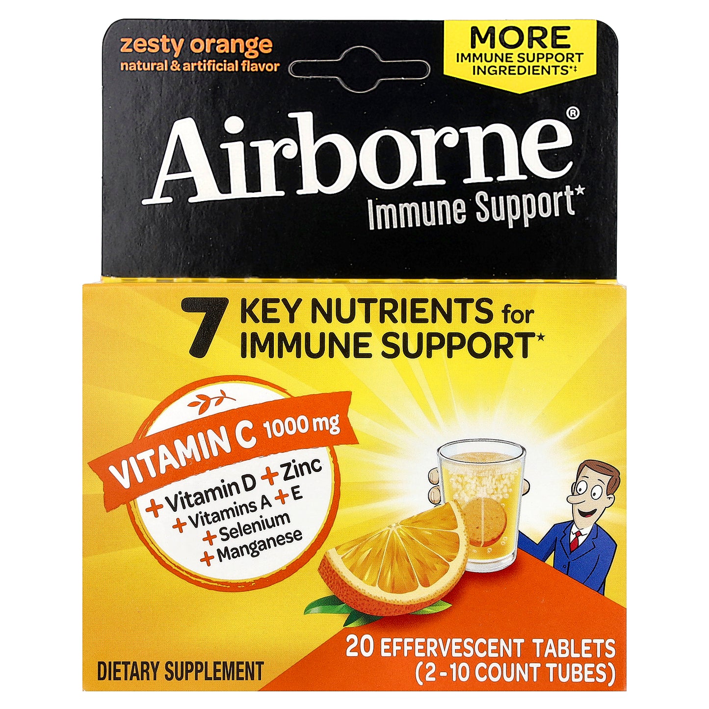 AirBorne, Immune Support Supplement, Zesty Orange, 2 Tubes, 10 Effervescent Tablets Each