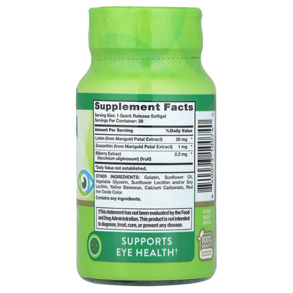 Nature's Truth, Lutein plus Zeaxanthin & Bilberry, 39 Quick Release Softgels