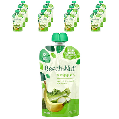 Beech-Nut, Veggies, 6+ Months, Zucchini, Spinach & Banana, 12 Pouches, 3.5 oz (99 g) Each