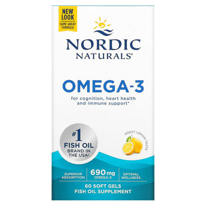 Nordic Naturals, Omega-3, Lemon, 690 mg, 60 Soft Gels (345 mg per Soft Gel)