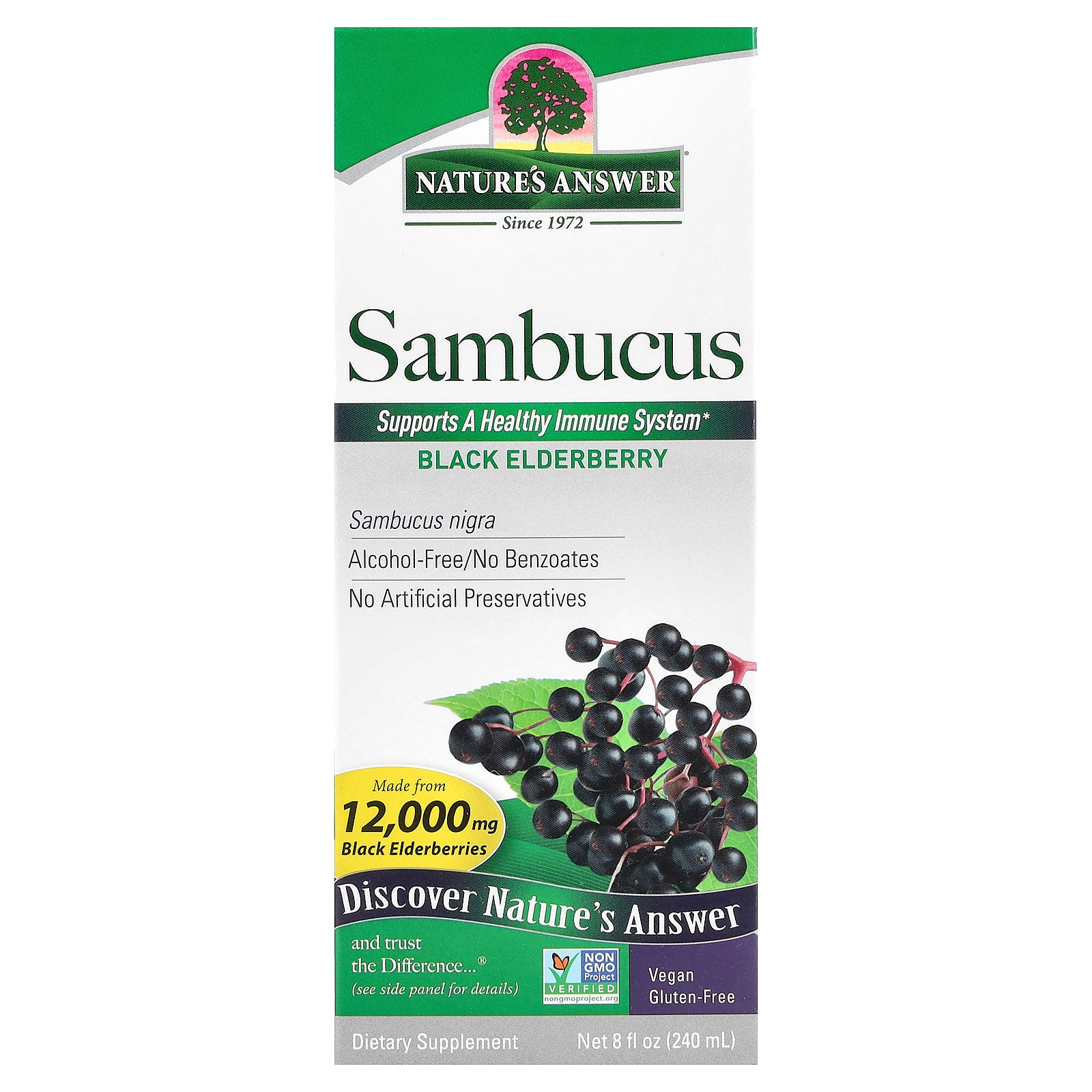 Nature's Answer, Sambucus, Black Elderberry, Alcohol-Free, 2,500 mg, 8 fl oz (240 ml)
