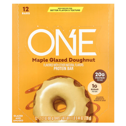 One Brands, Protein Bar, Maple Glazed Doughnut, 12 Bars, 2.12 oz (60 g) Each