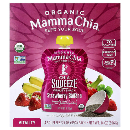 Mamma Chia, Organic Chia Squeeze® Vitality Snack, Strawberry Banana, 4 Pack, 3.5 oz (99 g) Each