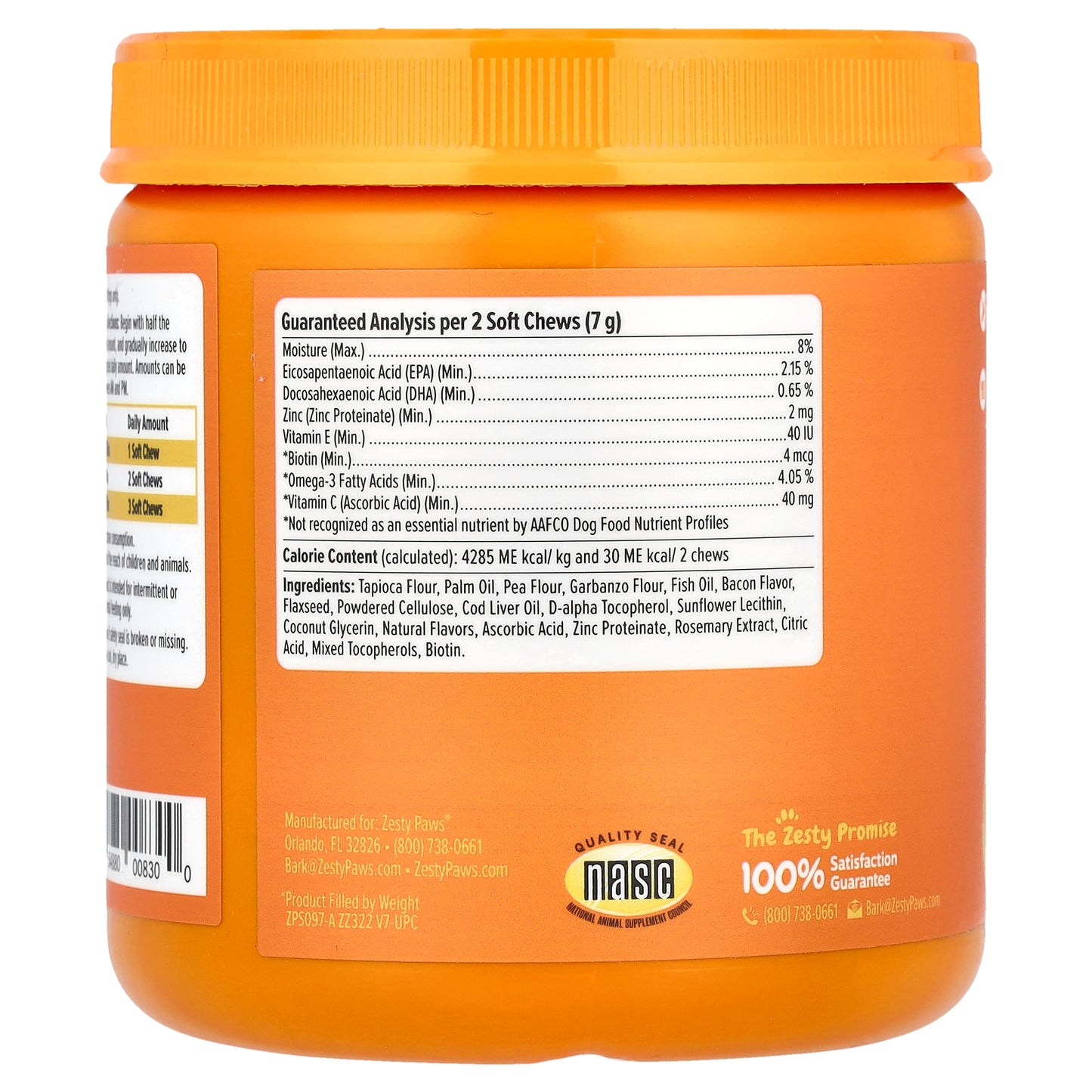 Zesty Paws, Skin & Coat Bites, For Dogs, All Ages, Bacon, 90 Soft Chews, 11.1 oz (315 g)