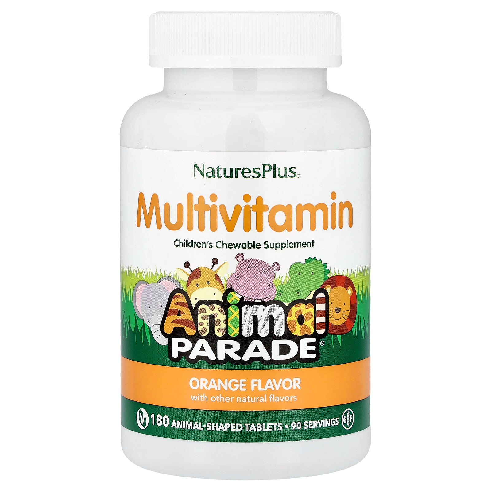 NaturesPlus, Animal Parade®, Multivitamin Children's Chewable Supplement, Orange, 180 Animal-Shaped Tablets