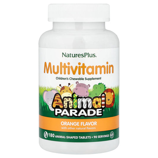 NaturesPlus, Animal Parade®, Multivitamin Children's Chewable Supplement, Orange, 180 Animal-Shaped Tablets