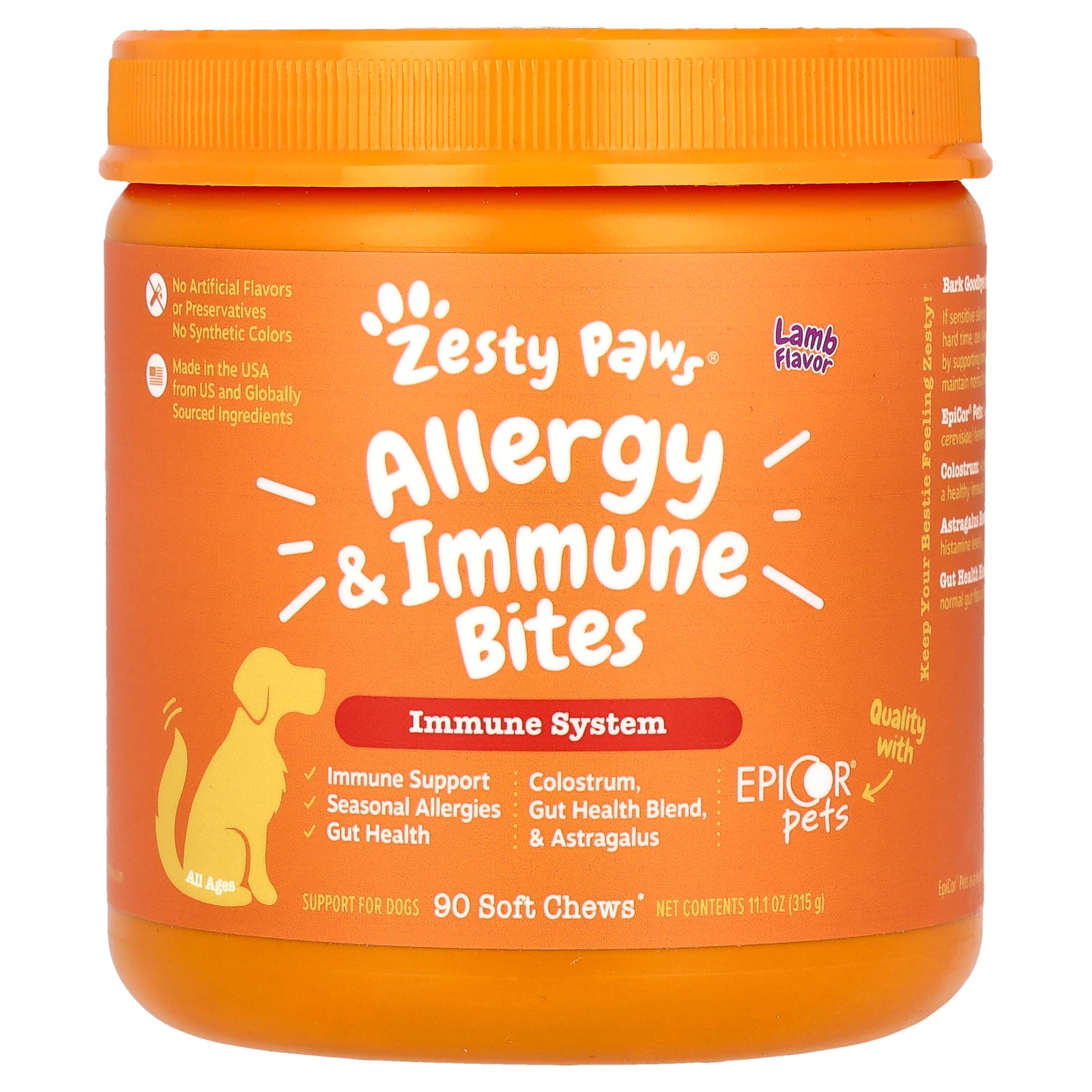Zesty Paws, Allergy & Immune Bites, For Dogs, All Ages, Lamb, 90 Soft Chews, 11.1 oz (315 g)