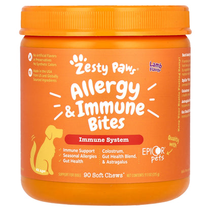 Zesty Paws, Allergy & Immune Bites, For Dogs, All Ages, Lamb, 90 Soft Chews, 11.1 oz (315 g)
