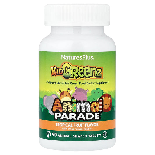 NaturesPlus, Animal Parade®, Kid Greenz®, Children's Chewable Green Food Dietary Supplement, Tropical Fruit, 90 Animal-Shaped Tablets