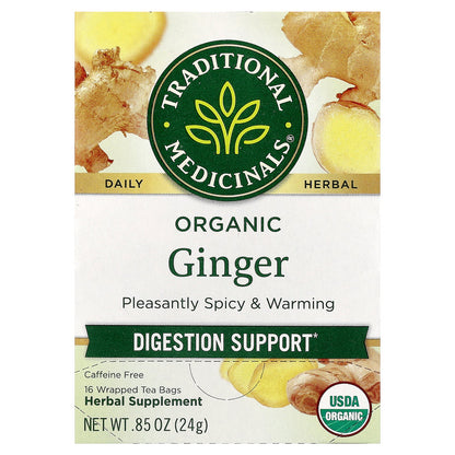 Traditional Medicinals, Organic Ginger, Caffeine Free, 16 Wrapped Tea Bags, 0.85 oz (24 g)