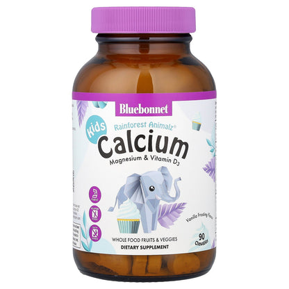Bluebonnet Nutrition, Kids, Rainforest Animalz®, Calcium Magnesium & Vitamin D3, Vanilla Frosting, 90 Chewables