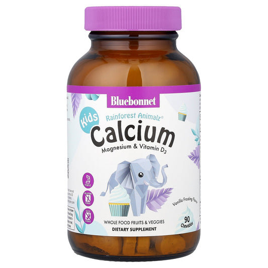 Bluebonnet Nutrition, Kids, Rainforest Animalz®, Calcium Magnesium & Vitamin D3, Vanilla Frosting, 90 Chewables