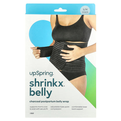 UpSpring, Shrinkx Belly®, Charcoal Postpartum Belly Wrap, Size S/M, Black, 1 Count