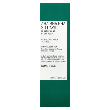 SOME BY MI, AHA, BHA, PHA 30 Days Miracle Acne Clear Foam, 3.38 fl oz (100 ml)