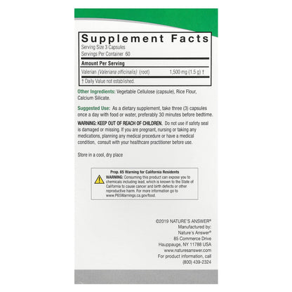 Nature's Answer, Valerian Root, 180 Vegetarian Capsules (500 mg per Capsule)