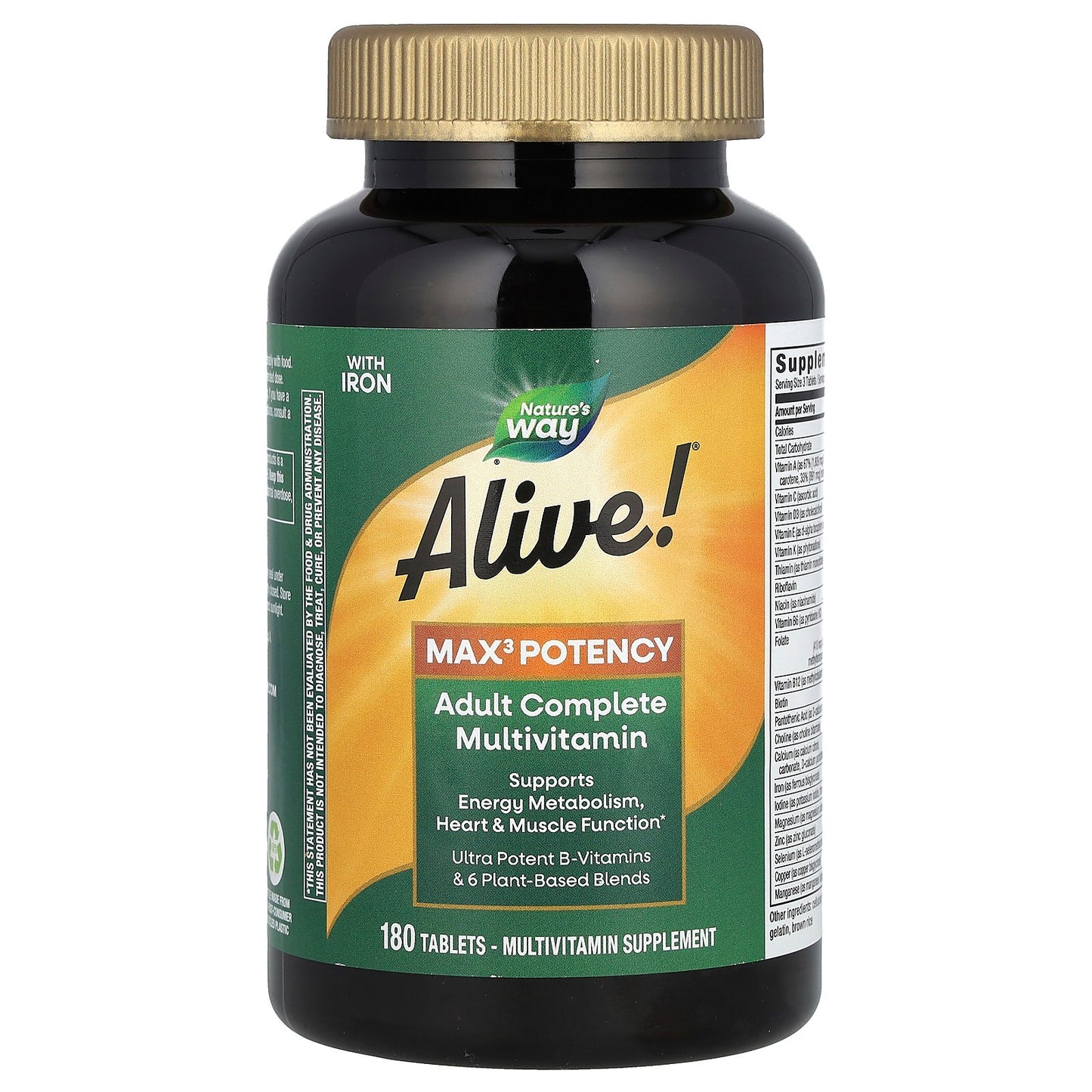 Nature's Way, Alive! Max3 Potency Adult Complete Multivitamin, With Iron, 180 Tablets