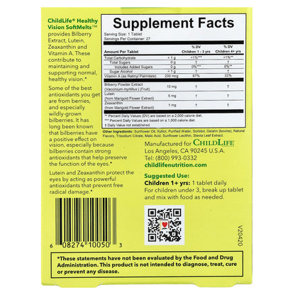 ChildLife Essentials, Healthy Vision SoftMelts™, Natural Berry, 27 Tablets