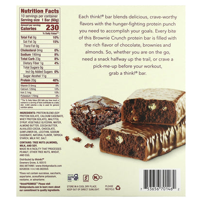 Think !, High Protein Bars, Brownie Crunch, 10 Bars, 2.1 oz (60 g) Each