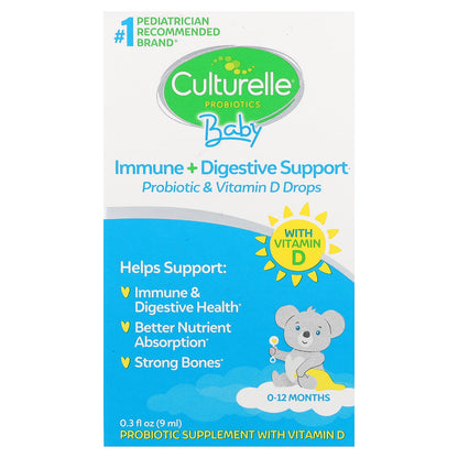 Culturelle, Baby Probiotics, Immune + Digestive Support, Probiotic & Vitamin D Drops, 0-12 Months, 0.3 fl oz (9 ml)