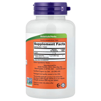 NOW Foods, Certified Organic Spirulina, 1,000 mg, 120 Tablets