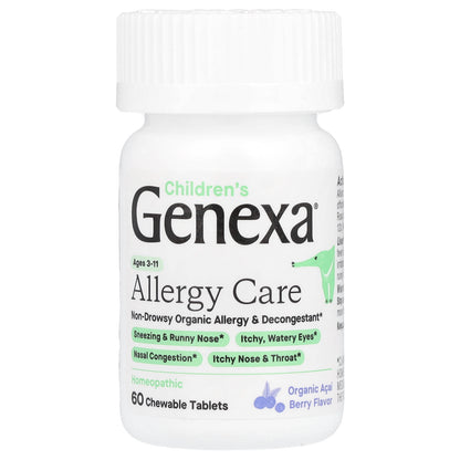 Genexa, Kids' Allergy Care, Age 3-11, Organic Acai Berry, 60 Chewable Tablets