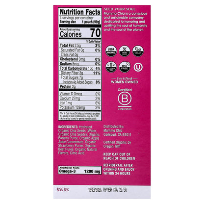 Mamma Chia, Organic Chia Squeeze® Vitality Snack, Strawberry Banana, 4 Pack, 3.5 oz (99 g) Each