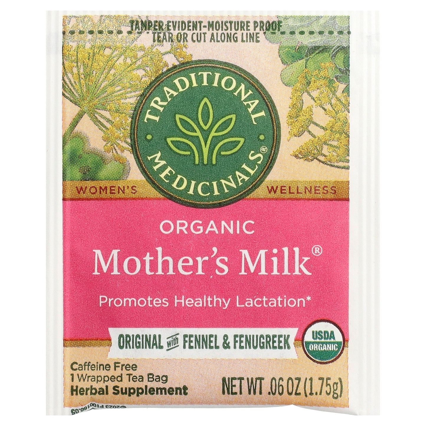 Traditional Medicinals, Organic Mother's Milk®, Original with Fennel & Fenugreek, Caffeine Free, 16 Wrapped Tea Bags, 0.99 oz (28 g)
