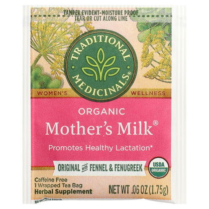 Traditional Medicinals, Organic Mother's Milk®, Original with Fennel & Fenugreek, Caffeine Free, 16 Wrapped Tea Bags, 0.99 oz (28 g)