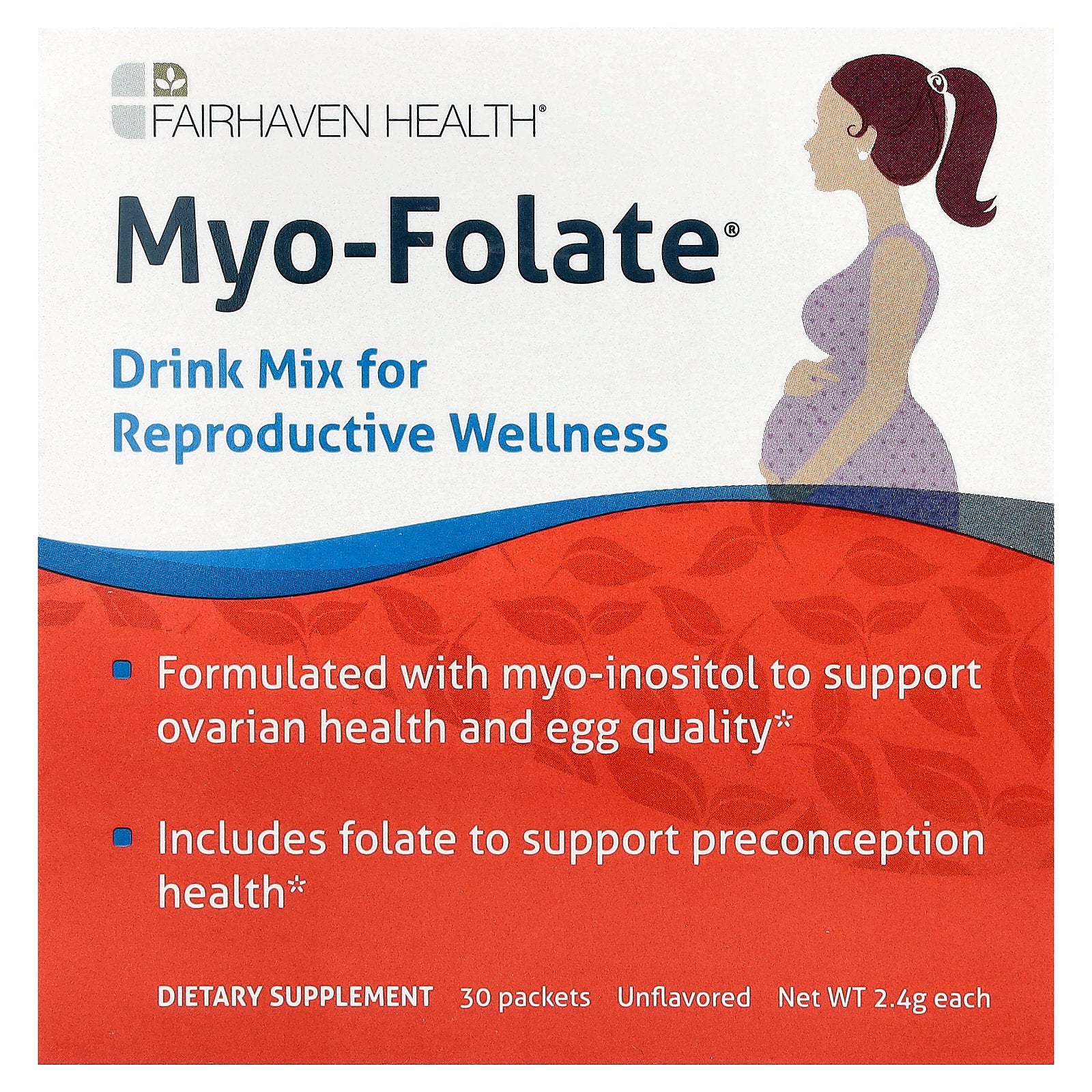 Fairhaven Health, Myo-Folate®, Drink Mix for Reproductive Wellness, Unflavored, 30 Packets, 2.4 g Each