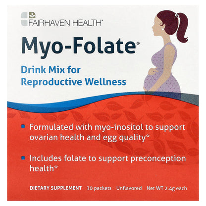 Fairhaven Health, Myo-Folate®, Drink Mix for Reproductive Wellness, Unflavored, 30 Packets, 2.4 g Each