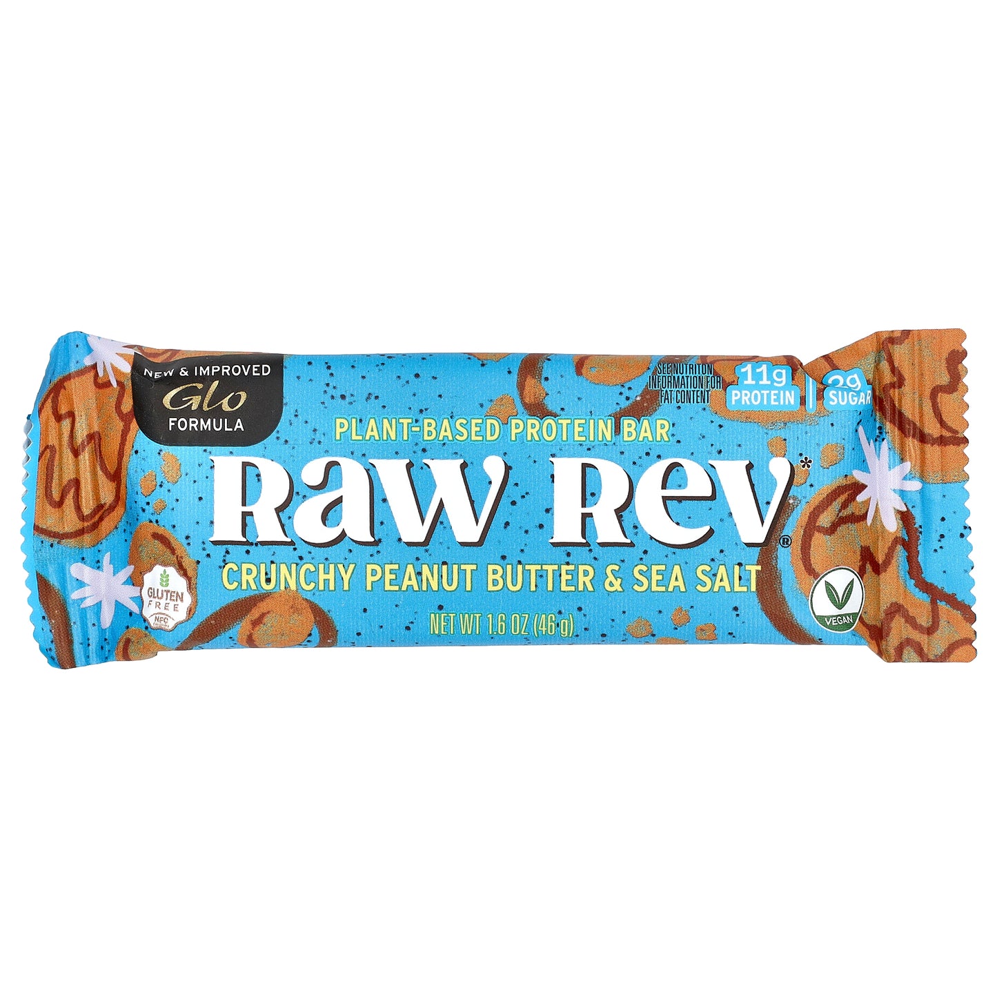 Raw Rev, Plant-Based Protein Bar, Crunchy Peanut Butter & Sea Salt, 12 Bars, 1.6 oz (46 g) Each