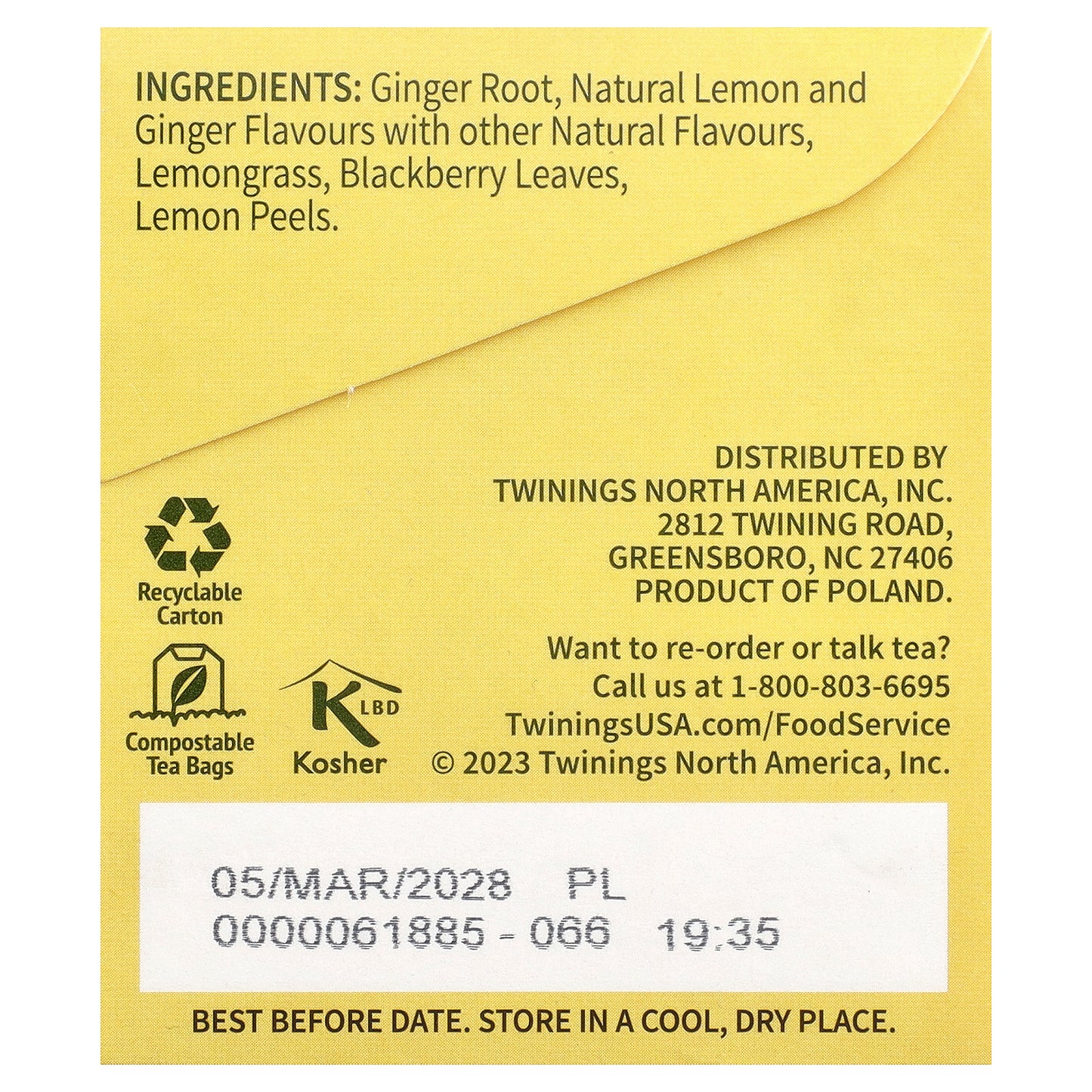 Twinings, Flavored Herbal Tea, Lemon & Ginger, Caffeine Free, 25 Tea Bags, 1.32 oz (37.5 g)