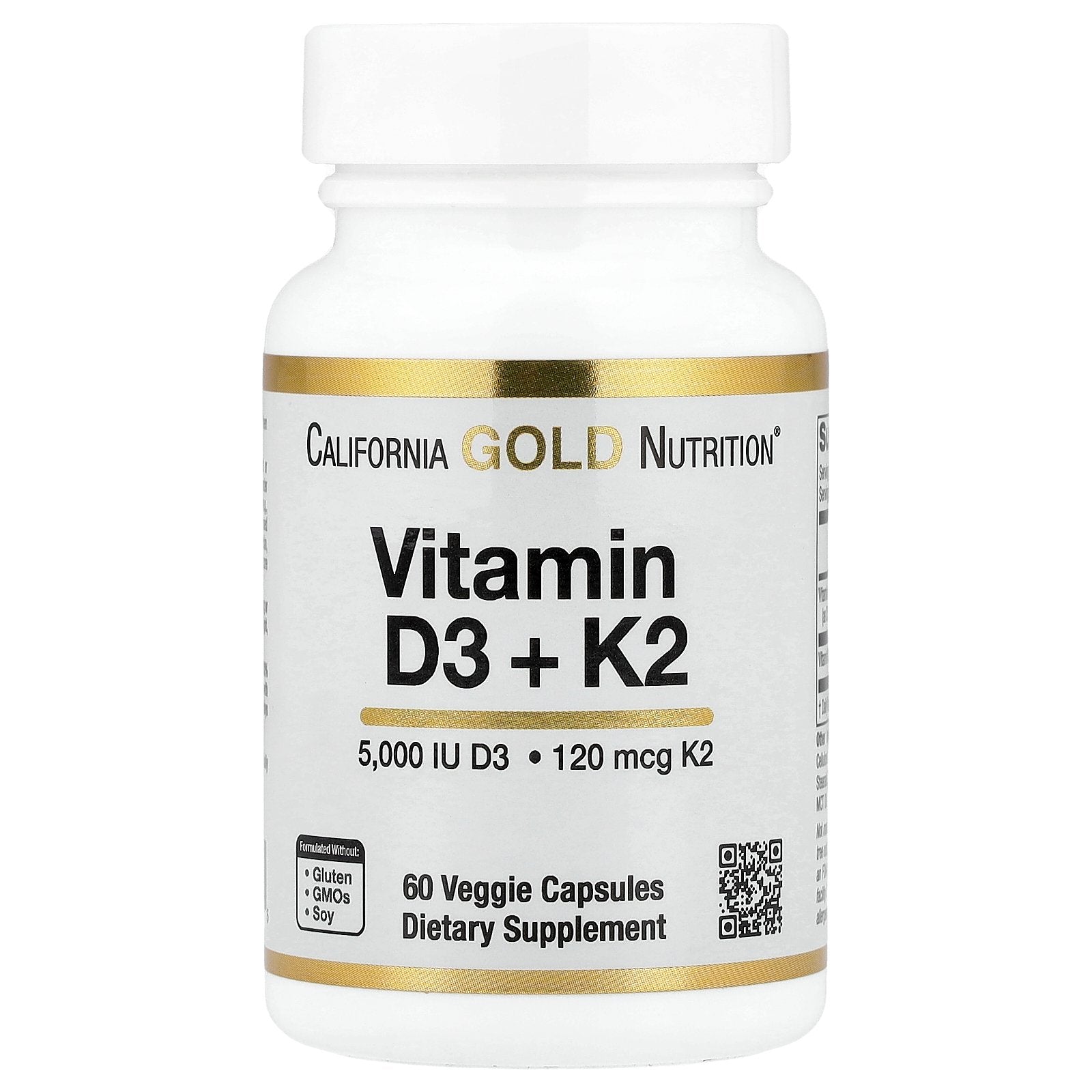 California Gold Nutrition, Vitamin D3 + K2 as MK-7, 60 Veggie Capsules