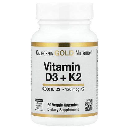 California Gold Nutrition, Vitamin D3 + K2 as MK-7, 60 Veggie Capsules