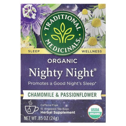 Traditional Medicinals, Organic Nighty Night®, Chamomile & Passionflower, Caffeine Free, 16 Wrapped Tea Bags, 0.85 oz (24 g)