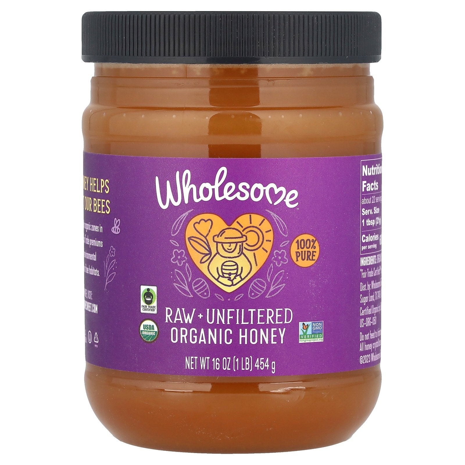 Wholesome Sweeteners, Raw + Unfiltered Organic Honey , 16 oz (454 g)