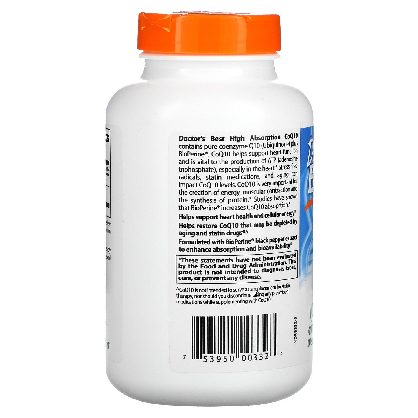 Doctor's Best, High Absorption CoQ10 with BioPerine®, 400 mg, 180 Veggie Caps