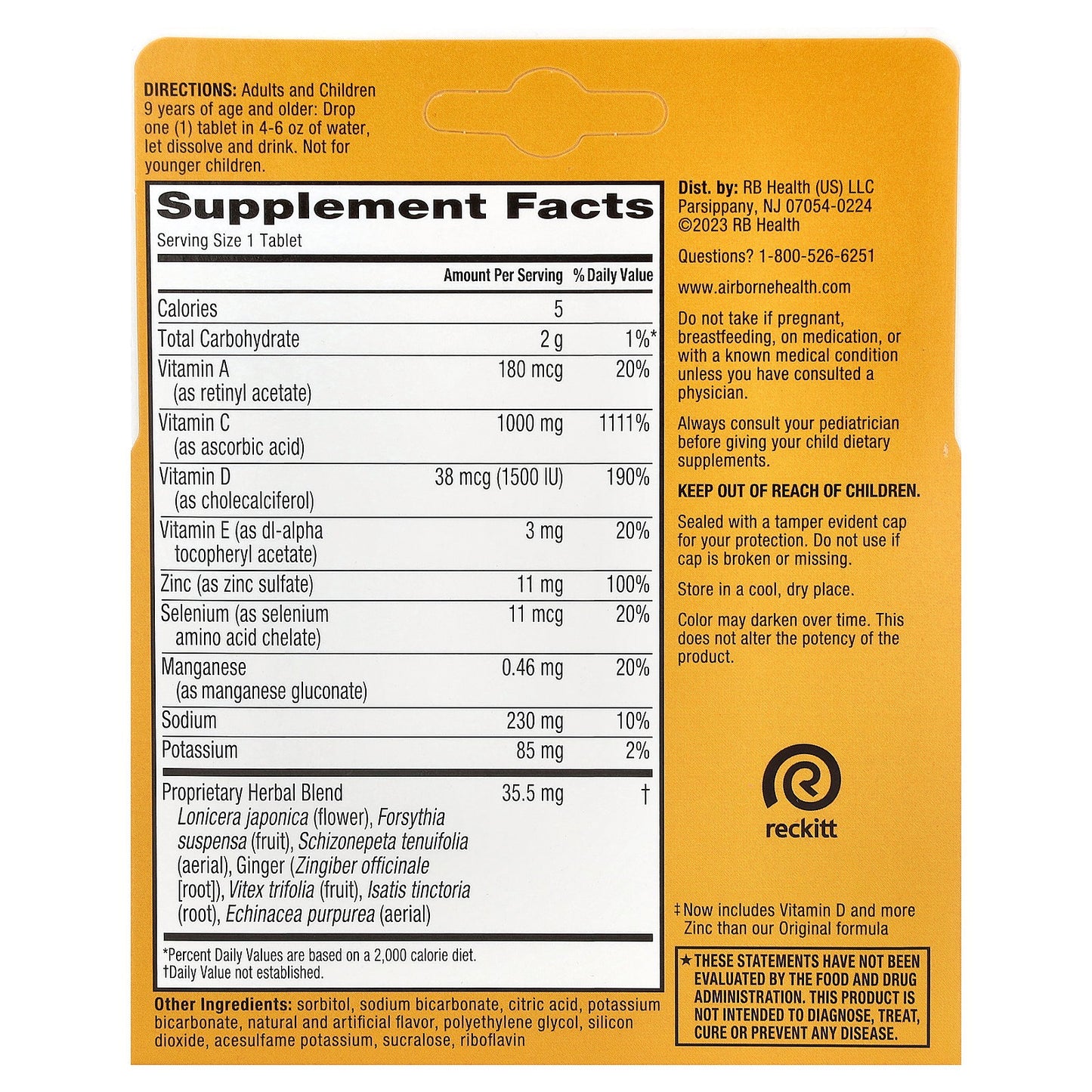 AirBorne, Immune Support Supplement, Zesty Orange, 2 Tubes, 10 Effervescent Tablets Each