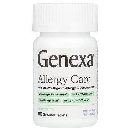 Genexa, Allergy Care, Non-Drowsy Organic Allergy & Decongestant, Organic Acai Berry , 60 Chewable Tablets