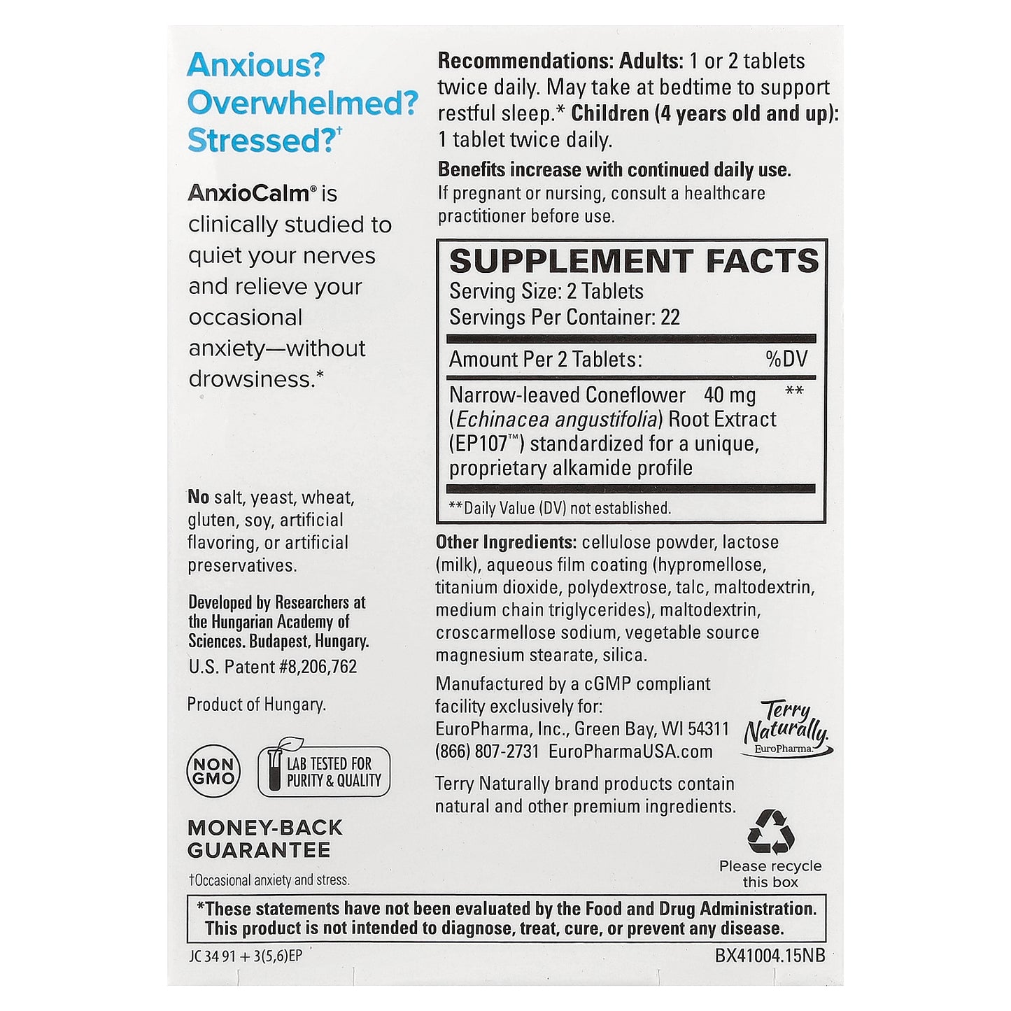 Terry Naturally, AnxioCalm®, 45 Tablets