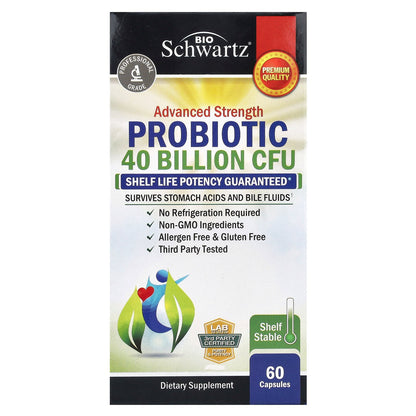 BioSchwartz, Advanced Strength Probiotic, 40 Billion CFU, 60 Capsules (20 Billion CFU per Capsule)