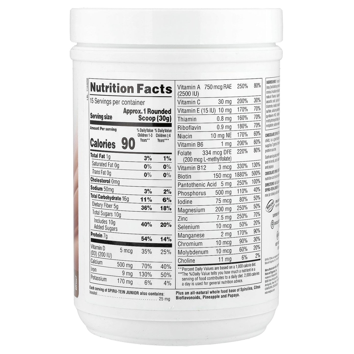 NaturesPlus, Spiru-Tein® Junior, Nutritious Thick Shake Mix For Kids, Chocolate, 1 lb (450 g)