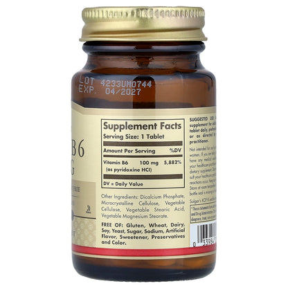 Solgar, Vitamin B6, 100 mg, 100 Tablets