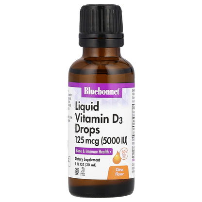 Bluebonnet Nutrition, Liquid Vitamin D3 Drops, Citrus, 125 mcg (5,000 IU), 1 fl oz (30 ml)