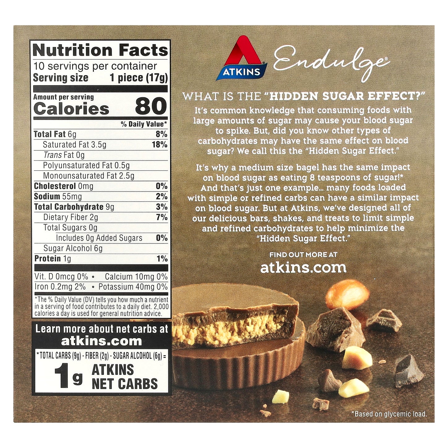 Atkins, Endulge™,Treat,  Peanut Butter Cups, 10 Cups, 0.6 oz (17 g) Each