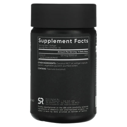 Sports Research, Vitamin D3, 125 mcg (5,000 IU), 30 Softgels