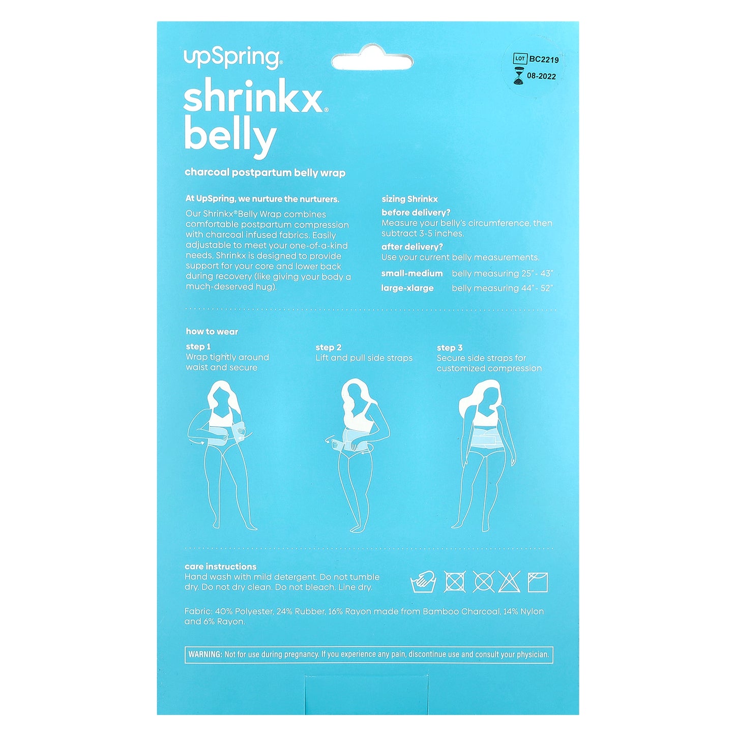 UpSpring, Shrinkx Belly®, Charcoal Postpartum Belly Wrap, Size S/M, Black, 1 Count