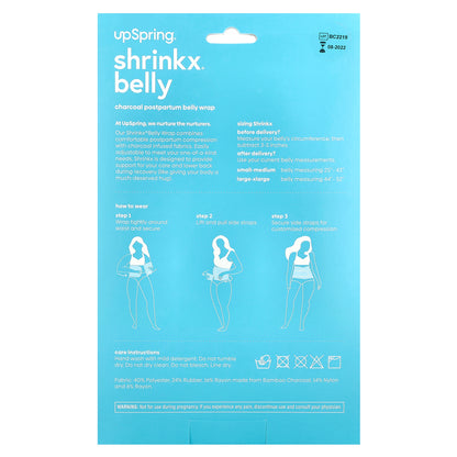 UpSpring, Shrinkx Belly®, Charcoal Postpartum Belly Wrap, Size S/M, Black, 1 Count
